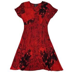 Carole Little A-Line Dress German Rayon Red Abstract Print Vintage 90s Size 4